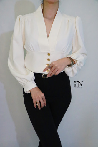 کراپ کت زنانه آستین عروسکی مازراتی شیری