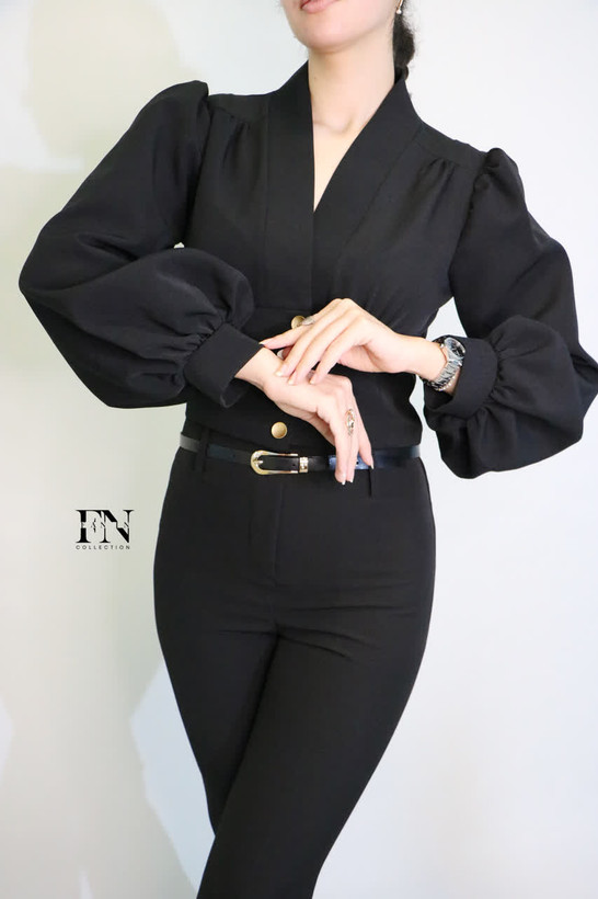 کراپ کت زنانه آستین عروسکی مازراتی مشکی