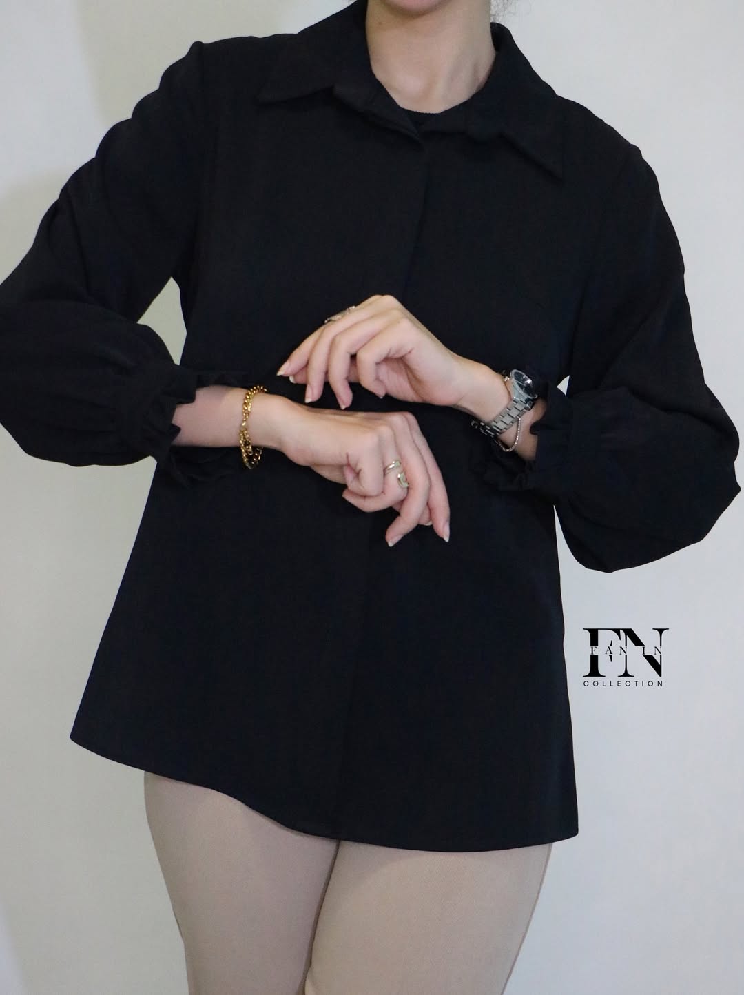 شومیز مجلسی زنانه آستین چین‌دار کرپ کراش