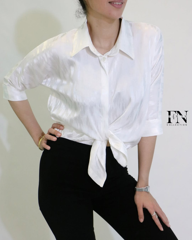 شومیز مجلسی زنانه کیمونو طرح ژاکارد رنگ سفید