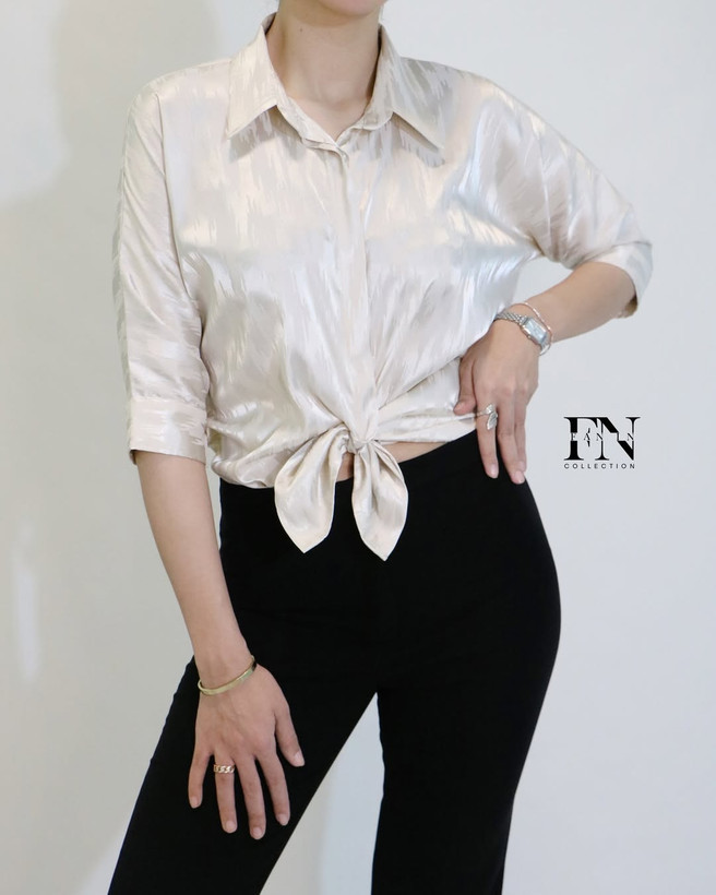 شومیز مجلسی زنانه کیمونو طرح ژاکارد رنگ شیری