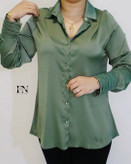 شومیز مجلسی زنانه ساتن قوارهدار سبز کمرنگ مناسب مهمانی و مجالس