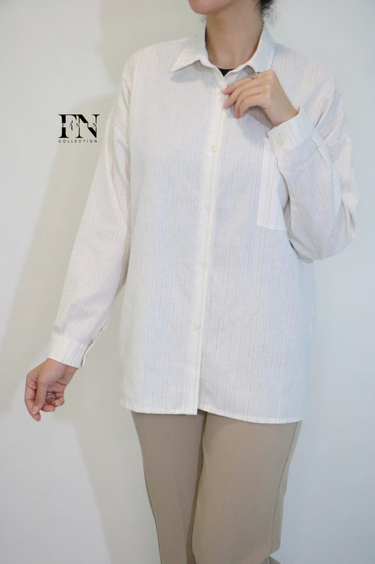 شومیز زنانه تک جیب لینن نچرال سفید راهدرشت فری سایز با طراحی ساده