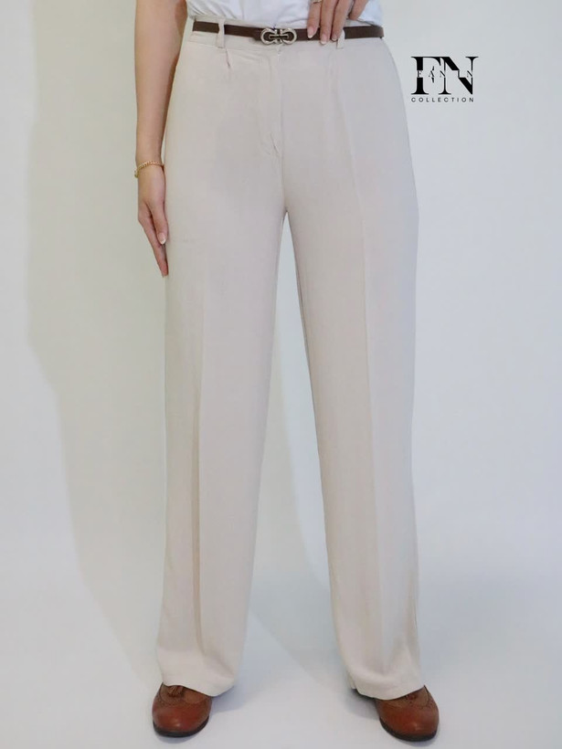 شلوار زنانه نیم بگ لینن کرمی خنک و راحت مناسب استایل روزمره