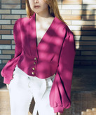 کراپ کت زنانه آستین عروسکی مازراتی سرخابی