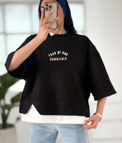 تیشرت زنانه مشکی ماکان دویقه باکسی VIP چاپ (fear of god)
